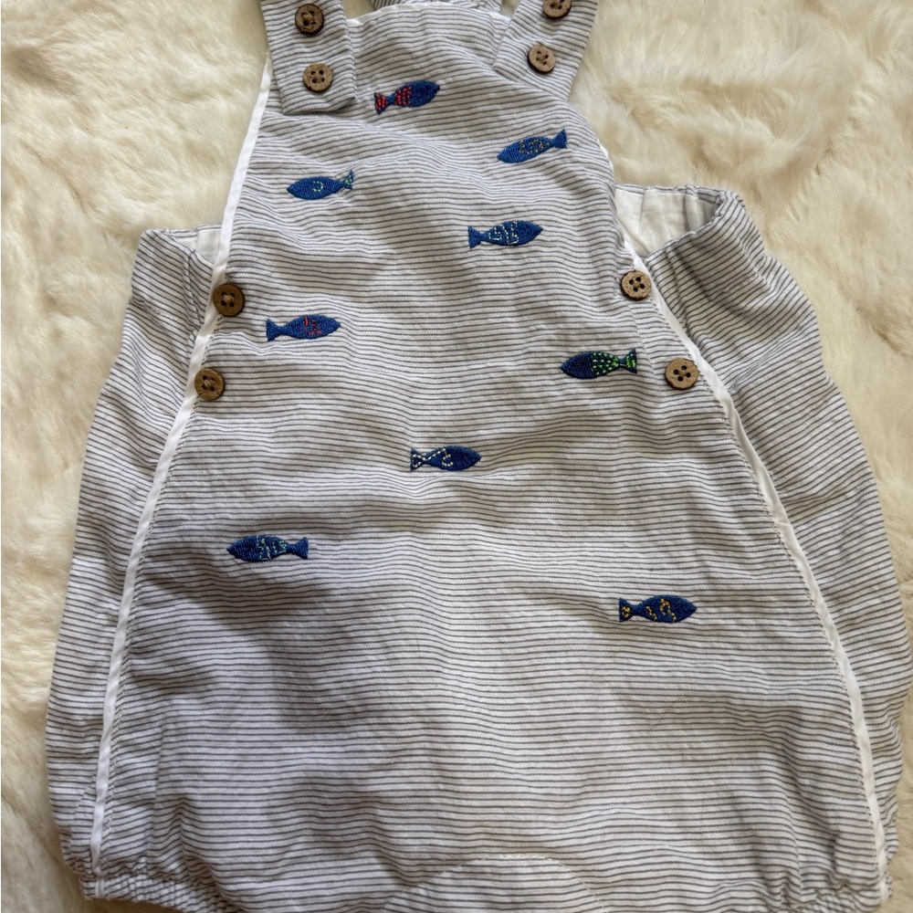 Mud Pie Blue Fish Striped Kids Romper